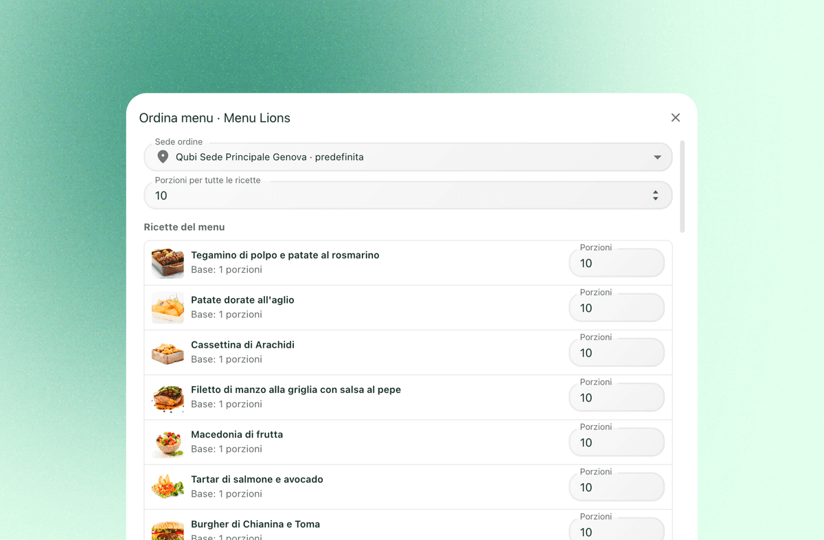 Lista della spesa da menu