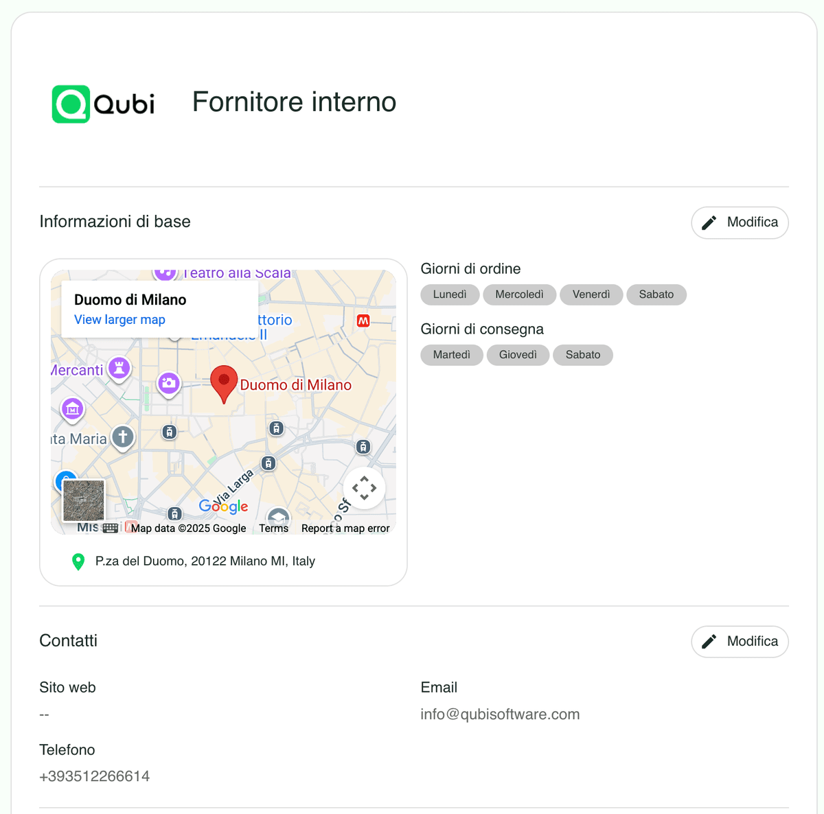 Gestione fornitori con contatti, agenti e corrieri